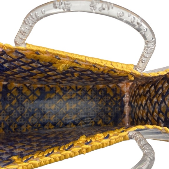 Mini Woven Lucite Handle Yellow Blue Tote - Picture 5 of 8